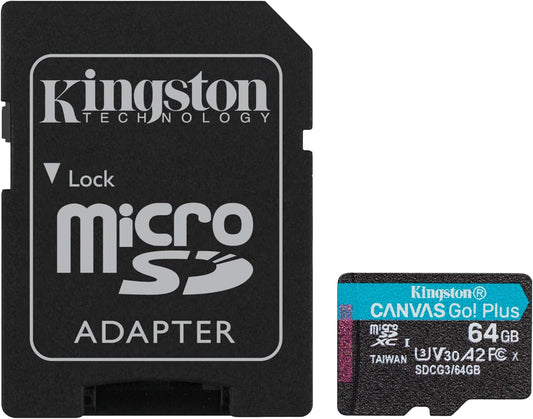 Kingston microSDXC Canvas Go Plus 170MB/s Read UHS-I, C10, U3, V30, A2/A1 Memory Card + Adapter (SDCG3)
