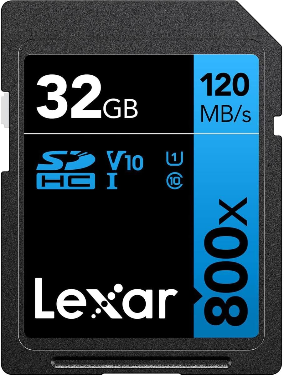 Lexar High-Performance 800x SDXC UHS-I Memory Card, C10, U3, V30, Full-HD & 4K Video, Up to 120MB/s Read, for Point-and-Shoot Cameras, Mid-Range DSLR, HD Camcorder (LSD0800)