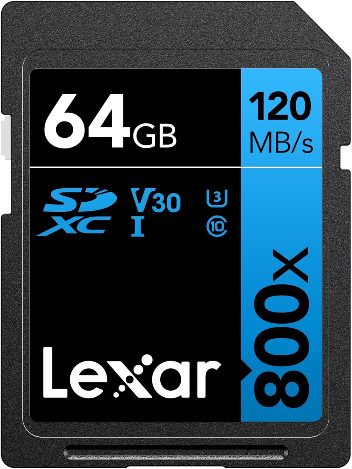 Lexar High-Performance 800x SDXC UHS-I Memory Card, C10, U3, V30, Full-HD & 4K Video, Up to 120MB/s Read, for Point-and-Shoot Cameras, Mid-Range DSLR, HD Camcorder (LSD0800)