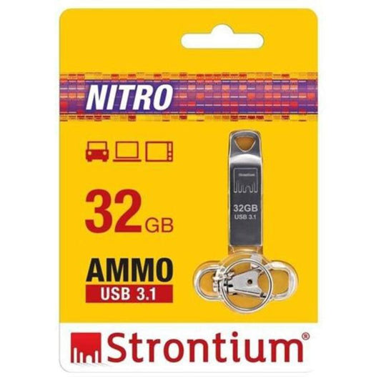 Strontium Nitro Ammo Silver 32GB USB 3.1 Flash Drive Up to 120MB/S Read Performance - SR32GSLAMMOY