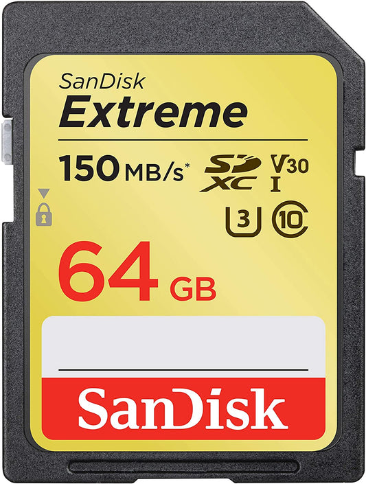 SanDisk 64GB Extreme sdxc UHS-I Card - C10, U3, V30, 4K UHD, SD Card - SDSDXV6-064G-GNCIN