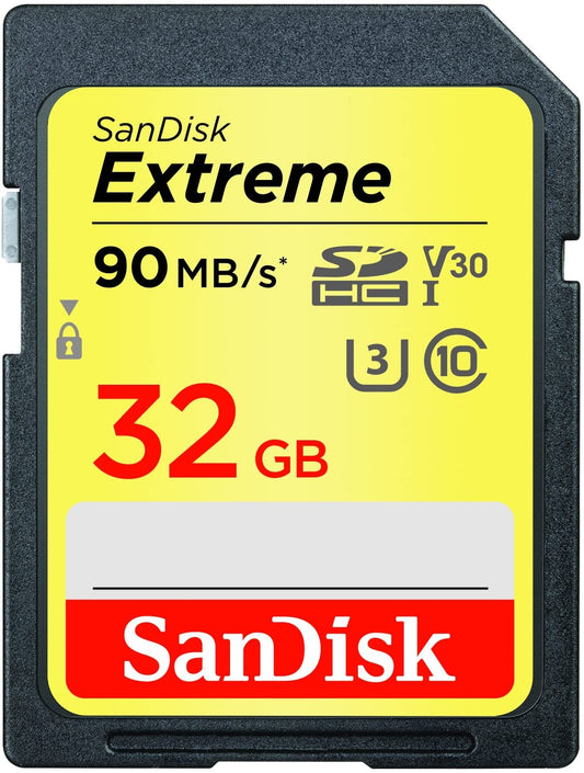 SanDisk 32GB Extreme SDHC UHS-I Memory Card - 90MB/s, C10, U3, V30, 4K UHD, SD Card - SDSDXVE-032G-GNCIN