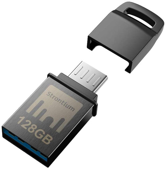 Strontium Nitro 128GB Dual Drive USB 3.1 Metal Flash Pen Drive OTG Up to 150MB/S Micro USB and USB 3.0 3.1 for Android Smartphones Tablets Computers Laptops (SR128GBBOTG2Y)