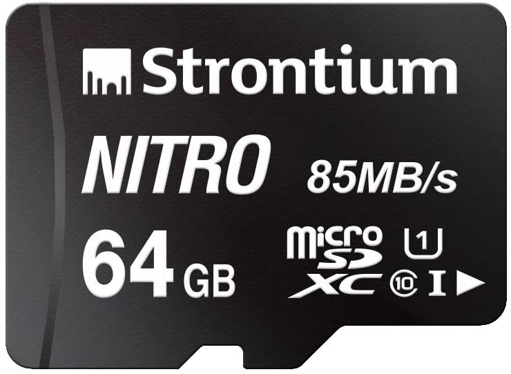 Strontium Nitro 64GB Micro sdxc Memory Card 85MB/s UHS-I U1 Class 10 w/Adapter High Speed for Smartphones Tablets Drones Action Cams (SRN64GTFU1QA)