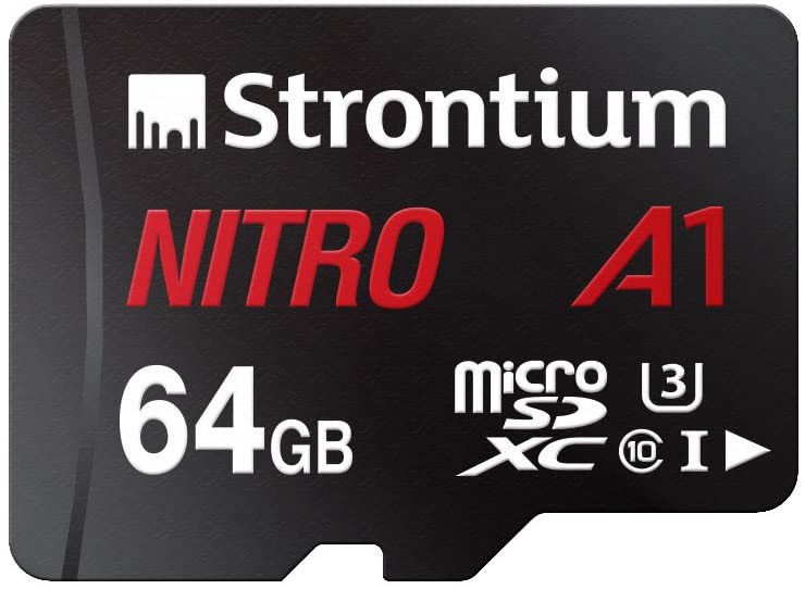 Strontium Nitro 64GB Micro sdxc Memory Card 100MB/s A1 UHS-I U3 Class 10 w/Adapter High Speed for Smartphones Tablets Drones Action Cams (SRN64GTFU3A1A)